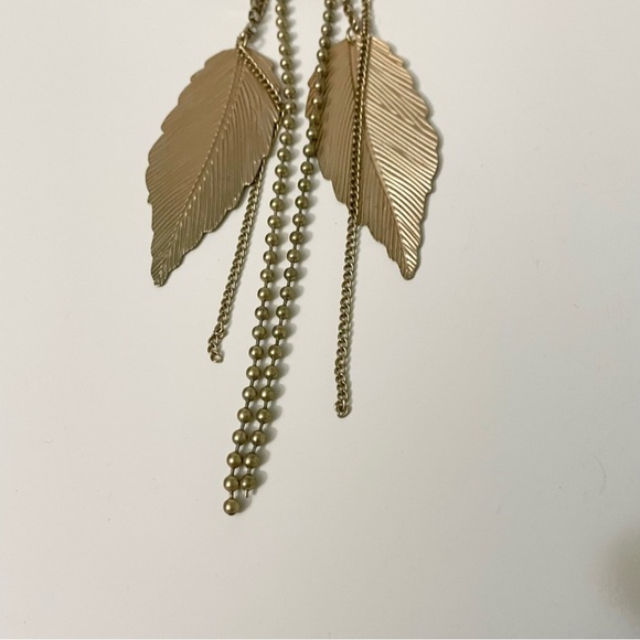 Guess Gold Tone Leaf and Chain Statement Dangle Earrings - Picture 10 of 12